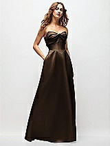 Front View Thumbnail - Espresso Strapless Twist Cuff Neck Satin Maxi Dress with Basque-Waist & Full Skirt