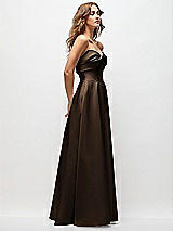 Side View Thumbnail - Espresso Strapless Twist Cuff Neck Satin Maxi Dress with Basque-Waist & Full Skirt