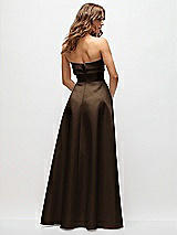Rear View Thumbnail - Espresso Strapless Twist Cuff Neck Satin Maxi Dress with Basque-Waist & Full Skirt
