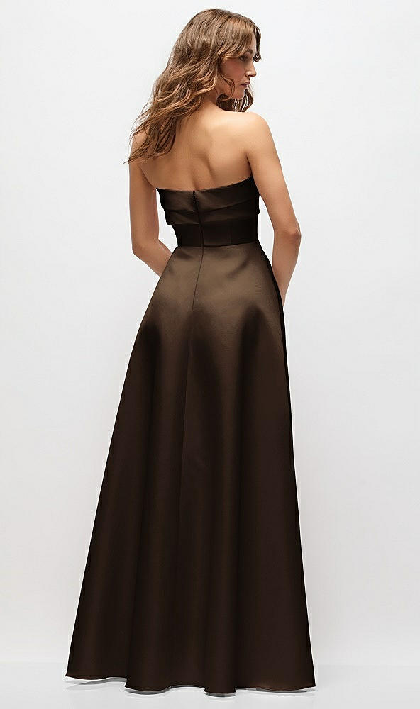 Back View - Espresso Strapless Twist Cuff Neck Satin Maxi Dress with Basque-Waist & Full Skirt