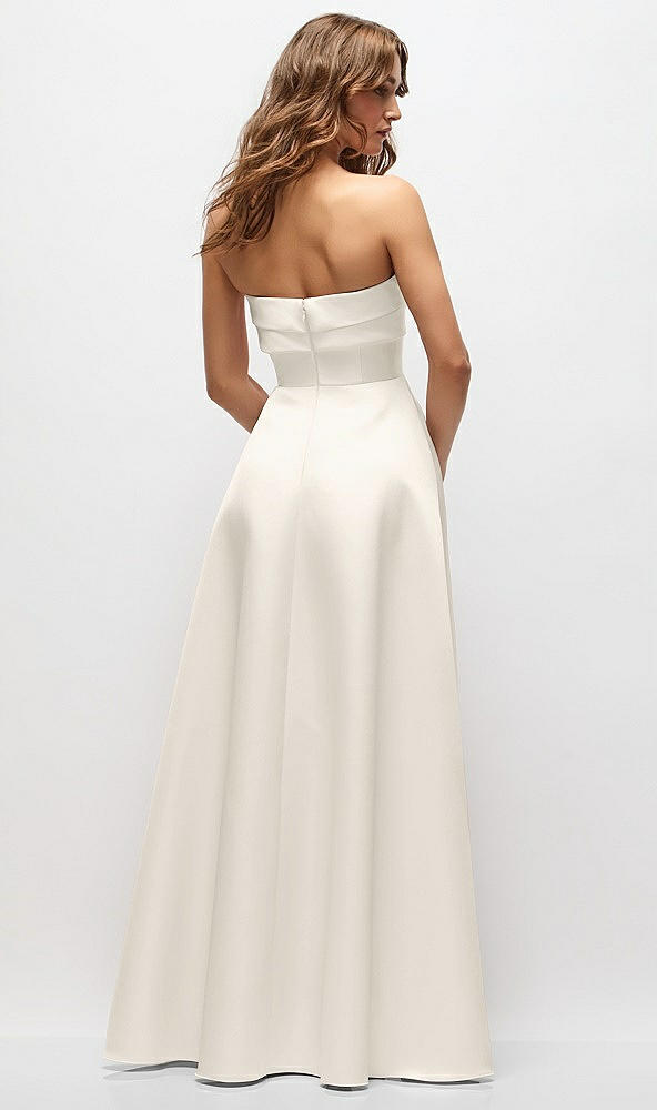 Back View - Ivory Strapless Twist Cuff Neck Satin Maxi Dress with Basque-Waist & Full Skirt