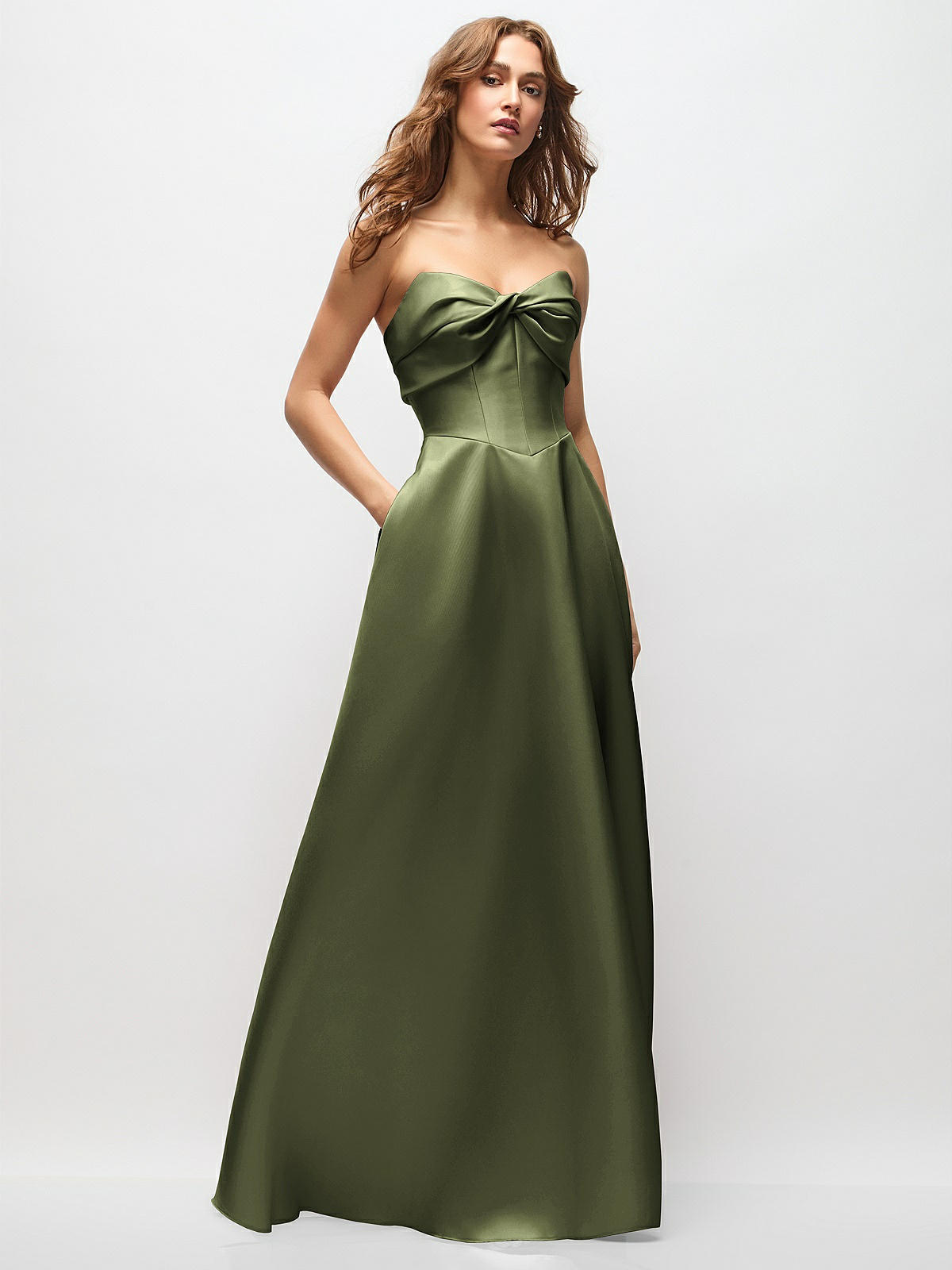 satin strapless twist cutout dress in mint green Green Lagoon Twisted Bust Strapless Midi Dress E6117A2266