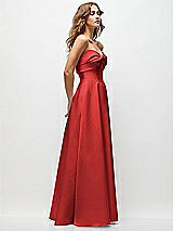 Side View Thumbnail - Poppy Red Strapless Twist Cuff Neck Satin Maxi Dress with Basque-Waist & Full Skirt