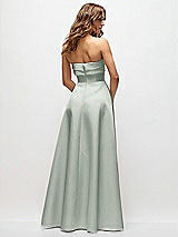 Rear View Thumbnail - Willow Green Strapless Twist Cuff Neck Satin Maxi Dress with Basque-Waist & Full Skirt