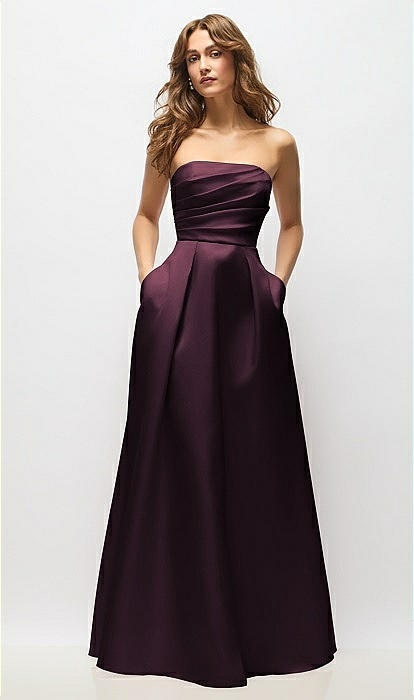 open lace back dress Strapless Gown with Pleated Corset Bodice – Tuxedo Closeouts main image 1