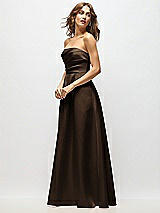 Side View Thumbnail - Espresso Strapless Hand-Pleated Bodice Satin Maxi Dress with Full Pleated Skirt