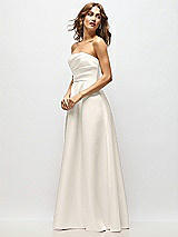 Side View Thumbnail - Ivory Strapless Hand-Pleated Bodice Satin Maxi Dress with Full Pleated Skirt