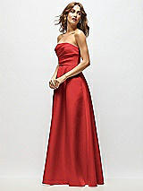 Side View Thumbnail - Poppy Red Strapless Hand-Pleated Bodice Satin Maxi Dress with Full Pleated Skirt