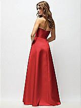 Rear View Thumbnail - Poppy Red Strapless Hand-Pleated Bodice Satin Maxi Dress with Full Pleated Skirt