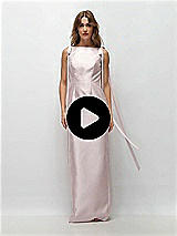Video 1 Thumbnail - Portofino Orange Bateau Neck Satin Column Maxi Dress with Exaggerated Tail Bow Straps