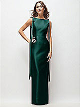 Front View Thumbnail - Evergreen Bateau Neck Satin Column Maxi Dress with Exaggerated Tail Bow Straps