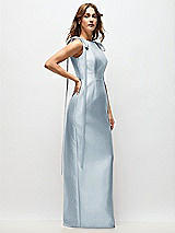 Side View Thumbnail - Mist Bateau Neck Satin Column Maxi Dress with Exaggerated Tail Bow Straps