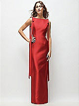 Front View Thumbnail - Poppy Red Bateau Neck Satin Column Maxi Dress with Exaggerated Tail Bow Straps
