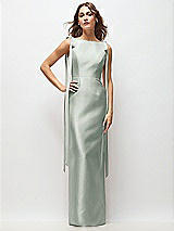 Front View Thumbnail - Willow Green Bateau Neck Satin Column Maxi Dress with Exaggerated Tail Bow Straps