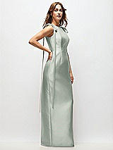 Side View Thumbnail - Willow Green Bateau Neck Satin Column Maxi Dress with Exaggerated Tail Bow Straps