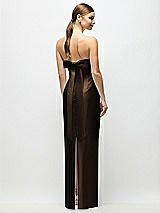 Side View Thumbnail - Espresso Strapless Cuff Satin Maxi Dress with Column Skirt & Back Bow 