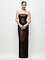 Rear View Thumbnail - Espresso Strapless Cuff Satin Maxi Dress with Column Skirt & Back Bow 