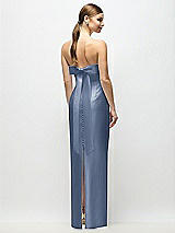 Side View Thumbnail - Larkspur Blue Strapless Cuff Satin Maxi Dress with Column Skirt & Back Bow 