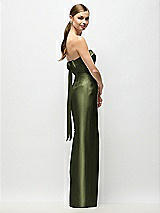 Front View Thumbnail - Olive Green Strapless Cuff Satin Maxi Dress with Column Skirt & Back Bow 