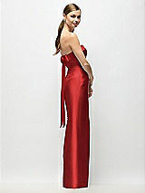 Front View Thumbnail - Poppy Red Strapless Cuff Satin Maxi Dress with Column Skirt & Back Bow