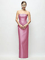 Rear View Thumbnail - Powder Pink Strapless Cuff Satin Maxi Dress with Column Skirt & Back Bow 