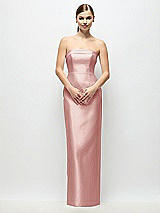Rear View Thumbnail - Rose Strapless Cuff Satin Maxi Dress with Column Skirt & Back Bow 