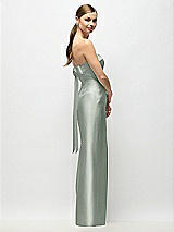 Front View Thumbnail - Willow Green Strapless Cuff Satin Maxi Dress with Column Skirt & Back Bow 
