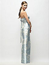 Side View Thumbnail - Porcelain Blue Seraphina Floral Strapless Cuff Floral Satin Maxi Dress with Column Skirt & Back Bow 