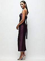 Front View Thumbnail - Deep Plum Strapless Cuff Satin Midi Dress with Column Skirt & Back Bow 