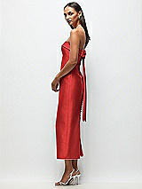 Front View Thumbnail - Poppy Red Strapless Cuff Satin Midi Dress with Column Skirt & Back Bow 