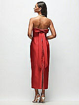 Side View Thumbnail - Poppy Red Strapless Cuff Satin Midi Dress with Column Skirt & Back Bow 