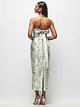 Rear View Thumbnail - Sage Cottage Rose Strapless Cuff Floral Satin Midi Dress with Column Skirt & Back Bow 