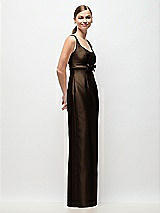 Side View Thumbnail - Espresso Scoop Neck Satin Column Maxi Dress with Bow at Empire Waist