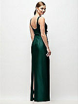 Rear View Thumbnail - Evergreen Scoop Neck Satin Column Maxi Dress with Bow at Empire Waist