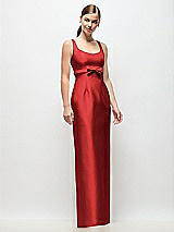 Front View Thumbnail - Poppy Red Scoop Neck Satin Column Maxi Dress with Bow at Empire Waist