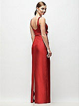 Rear View Thumbnail - Poppy Red Scoop Neck Satin Column Maxi Dress with Bow at Empire Waist