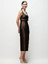Side View Thumbnail - Espresso Scoop Neck Satin Column Midi Dress with Bow at Empire Waist