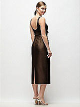 Rear View Thumbnail - Espresso Scoop Neck Satin Column Midi Dress with Bow at Empire Waist