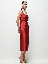 Side View Thumbnail - Poppy Red Scoop Neck Satin Column Midi Dress with Bow at Empire Waist
