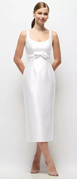 slim fit dress slacks Berylove Women Ivory Sheath Engagement Dress Long Sleeve Ruched Bateau Neck  Bridal Shower Dress With Slit main image 1