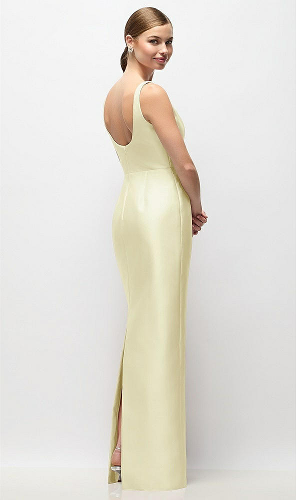 Back View - Butter Yellow Scoop Neck Satin Column Maxi Dress