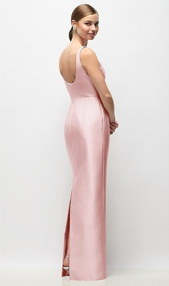 Back View - Ballet Pink Scoop Neck Satin Column Maxi Dress