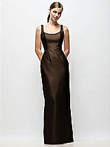 Front View Thumbnail - Espresso Scoop Neck Satin Column Maxi Dress