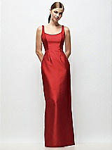 Front View Thumbnail - Poppy Red Scoop Neck Satin Column Maxi Dress
