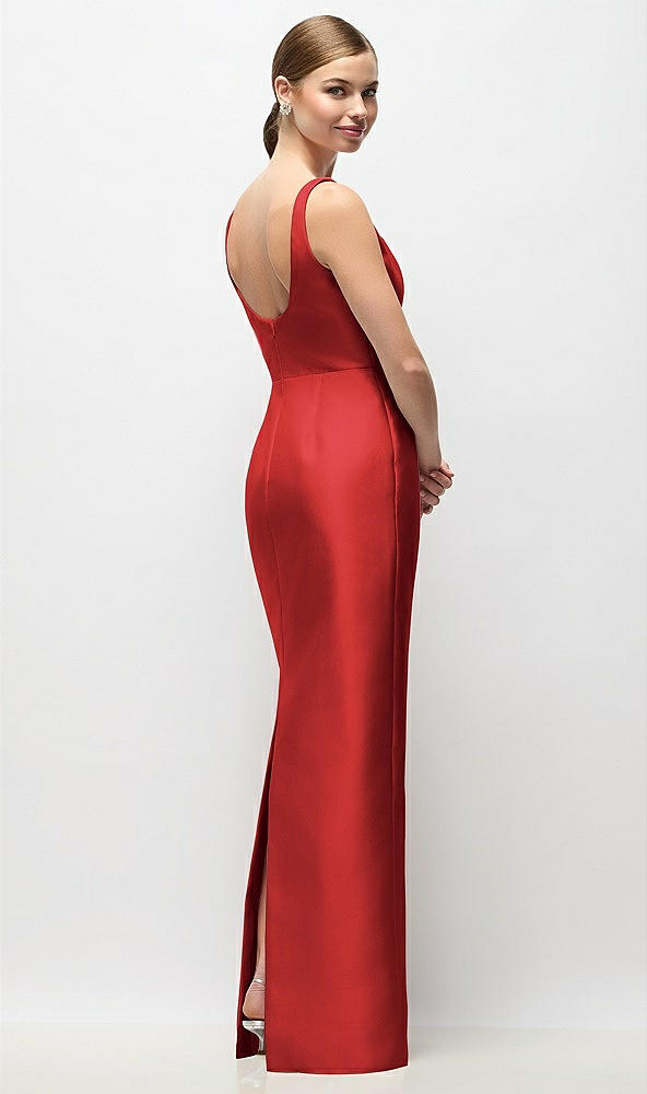 Back View - Poppy Red Scoop Neck Satin Column Maxi Dress