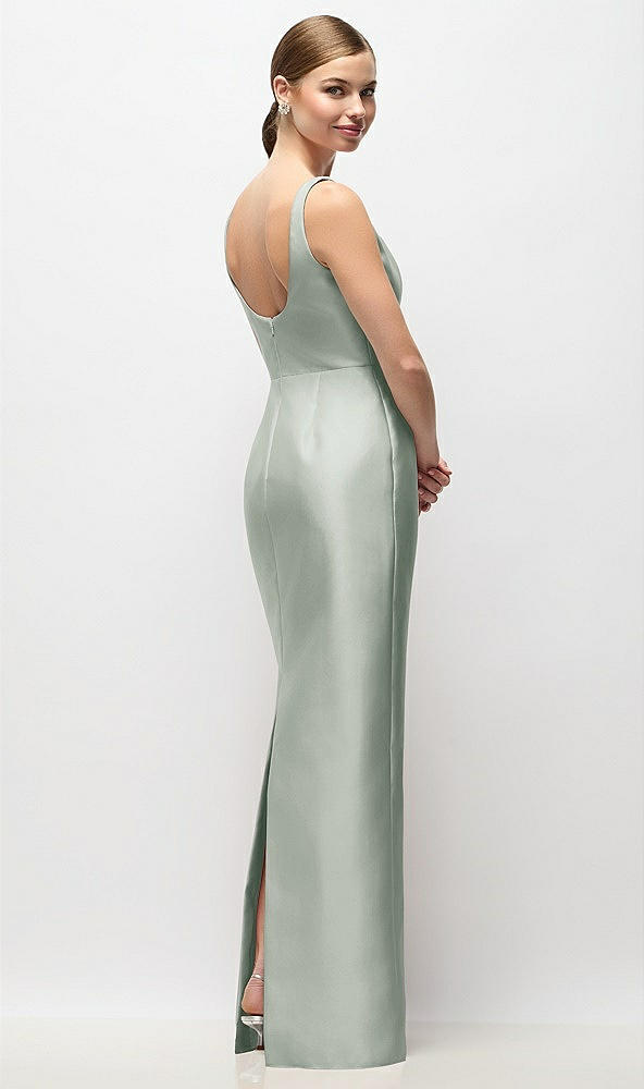 Back View - Willow Green Scoop Neck Satin Column Maxi Dress