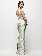 Rear View Thumbnail - Sage Cottage Rose Scoop Neck Floral Satin Column Maxi Dress