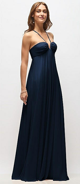 Empire Waist Chiffon Halter Maxi Dress with Convertible Spaghetti Straps