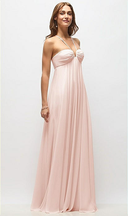 sachin and babi light blue dress Empire Waist Chiffon Halter Maxi Bridesmaid Dress With Convertible  Spaghetti Straps In Blush