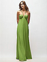 Rear View Thumbnail - Peridot Green Empire Waist Chiffon Halter Maxi Dress with Convertible Spaghetti Straps